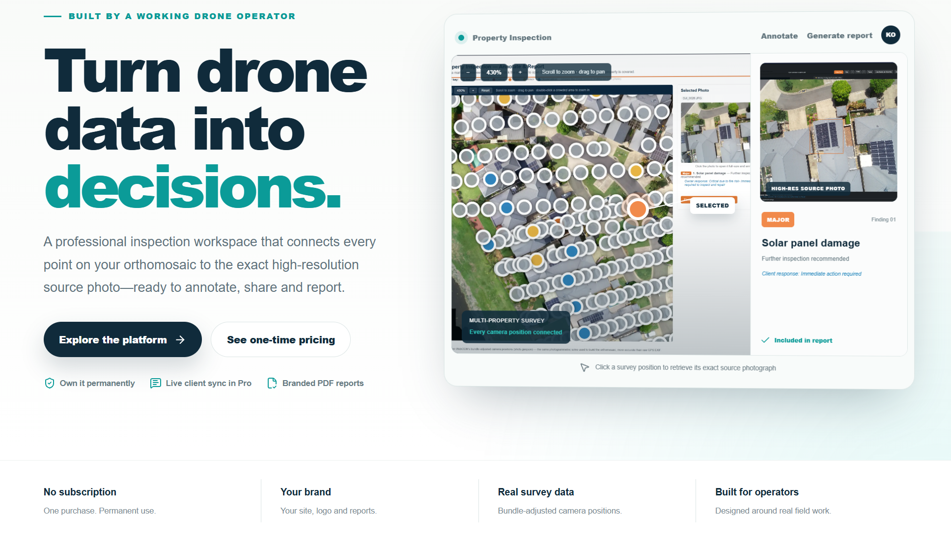 Interactive mapped roof inspection data showing precise photo locations