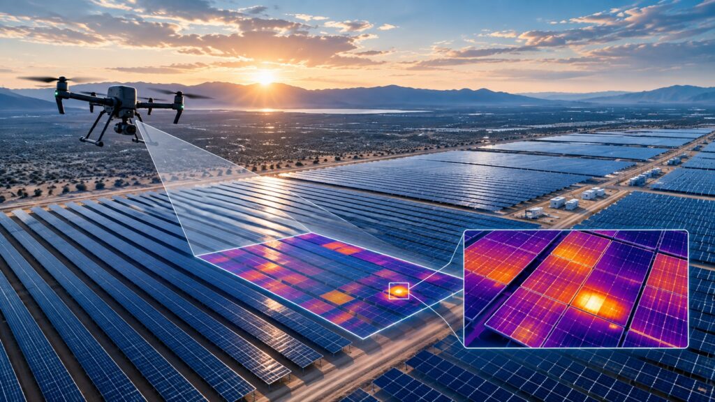 Drone thermal inspection of a utility-scale solar farm