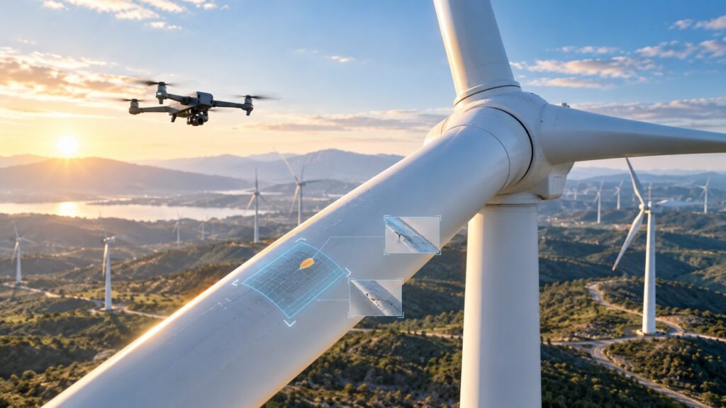 Drone inspection of a wind turbine blade